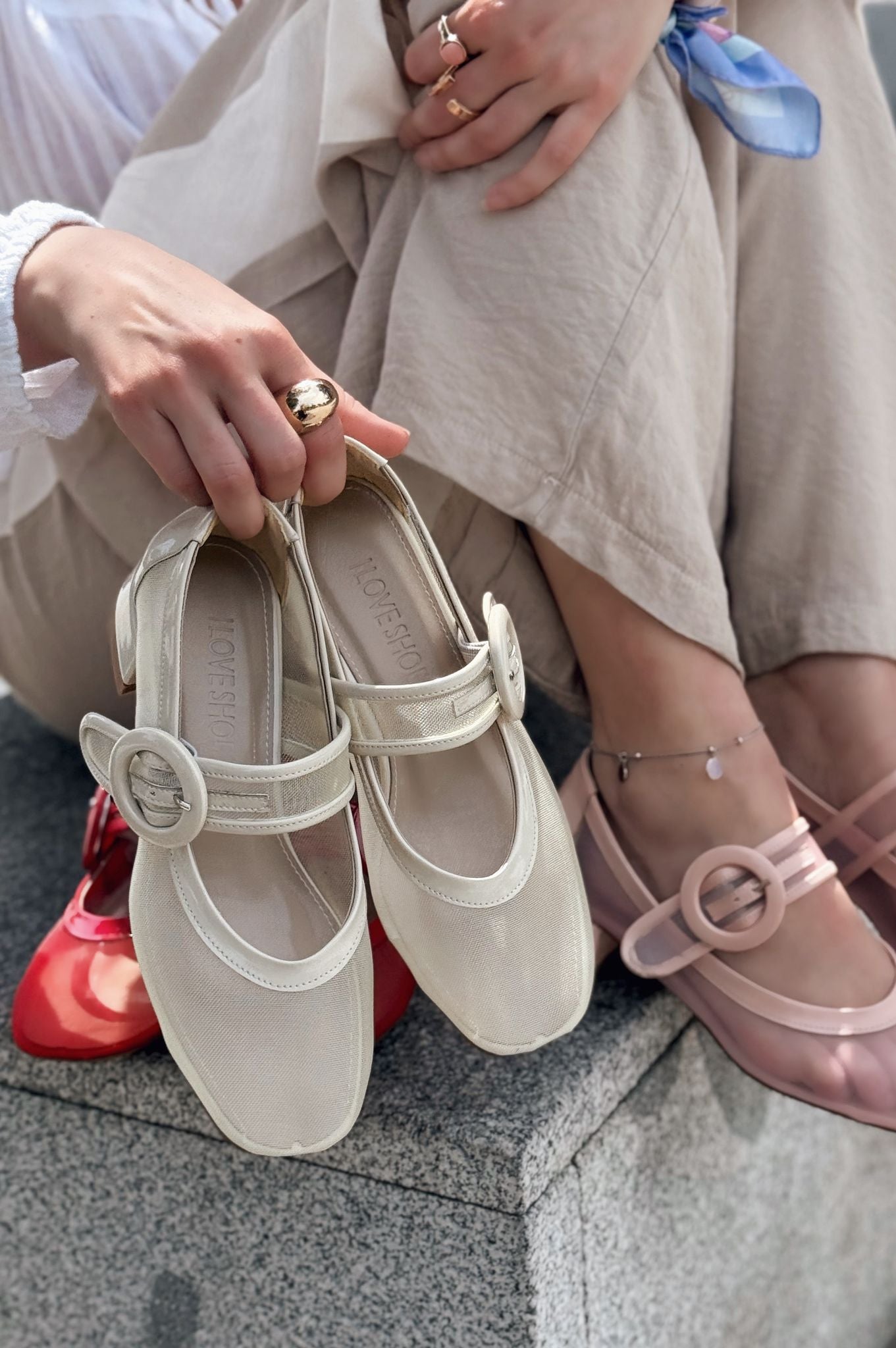Cyreya Beige Mesh Women's Mary Jane