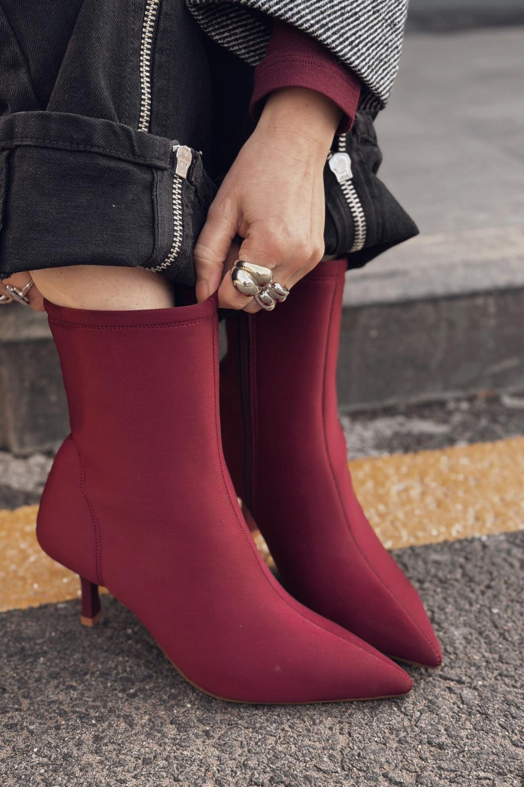 Evelin Women's Burgundy Faux Suede Stiletto Heel Boots