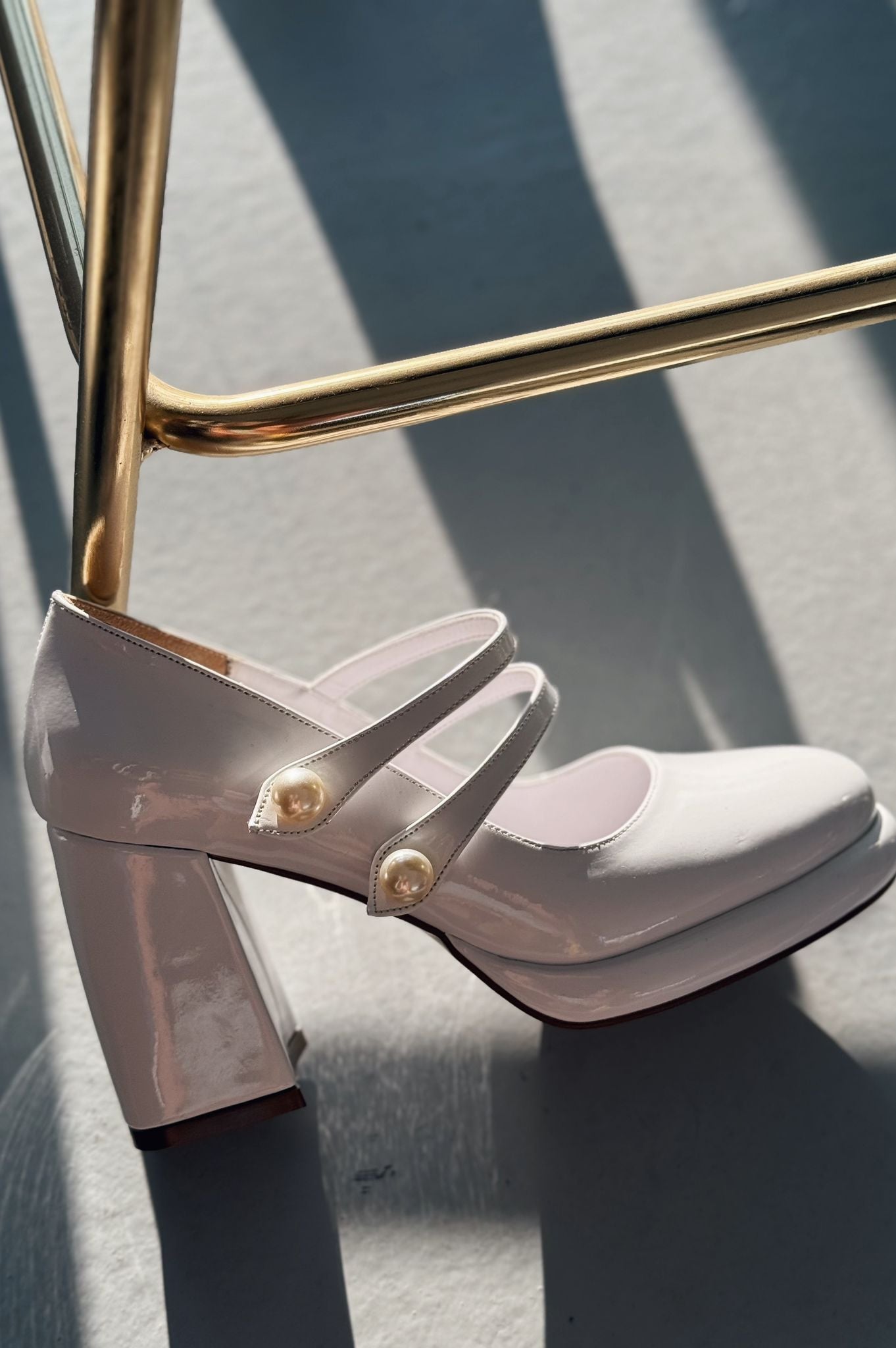 Negso Pearl Detail White Patent Faux Leather Women's Mary Jane