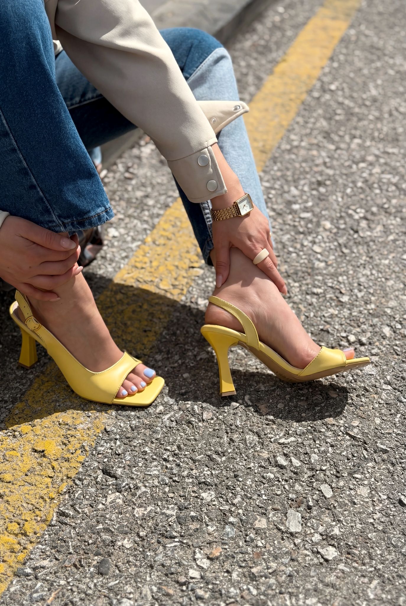 Solvion Yellow Faux Leather Women's Pumps Sandals