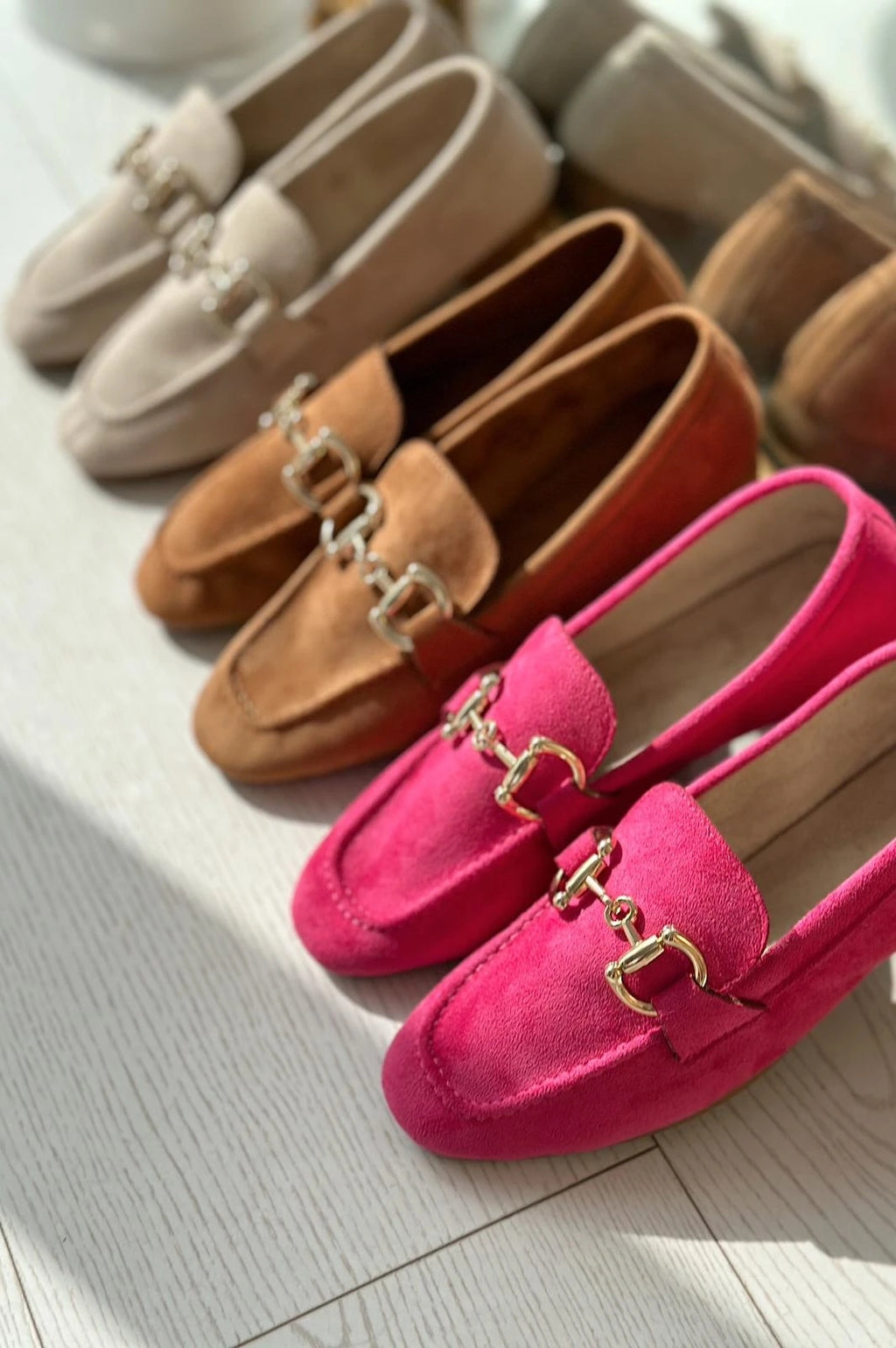 Lofin Fuchsia Suede Buckle Detail Women's Loafers