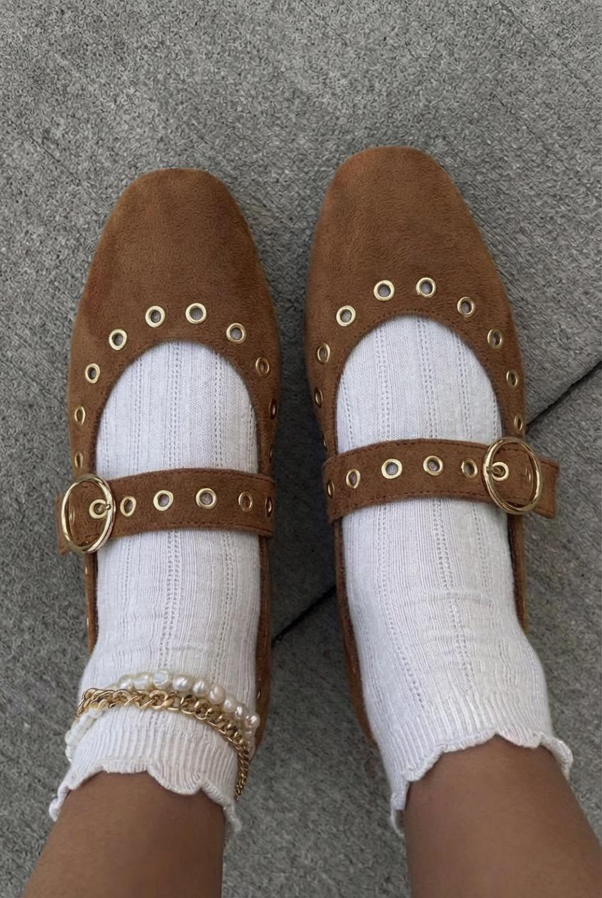 Dorin Taupe Suede Studded Women's Flats