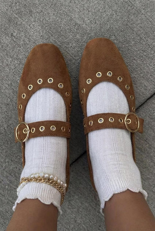 Dorin Taupe Suede Studded Women's Flats
