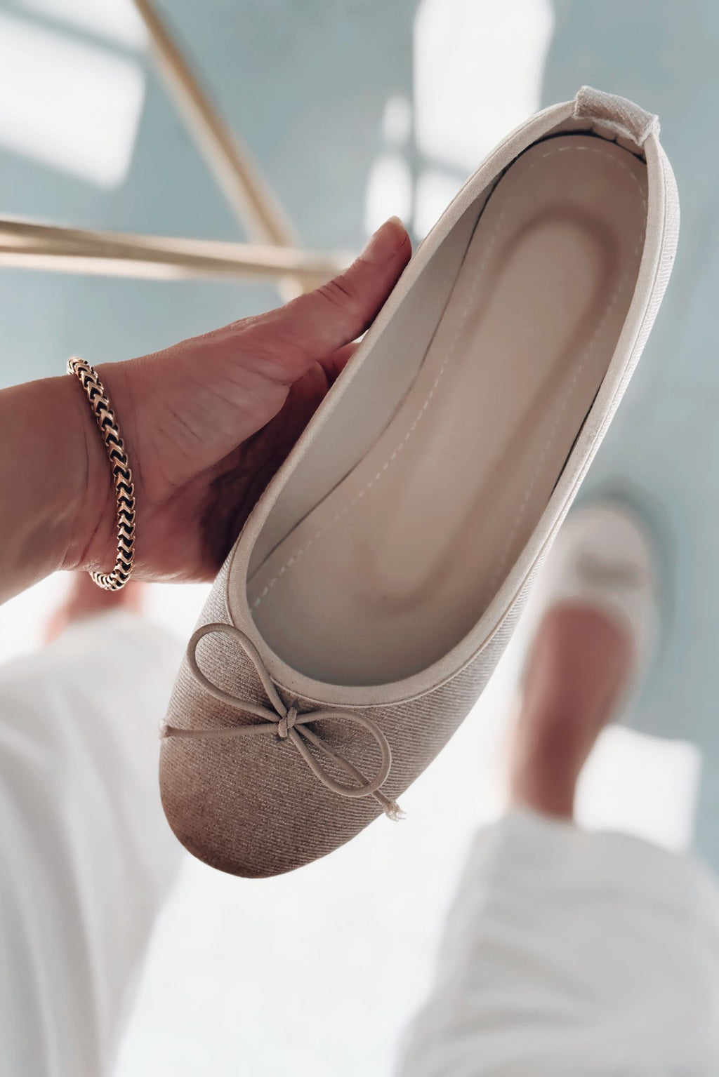 Lante Beige Velvet Women's Mary Jane Flats