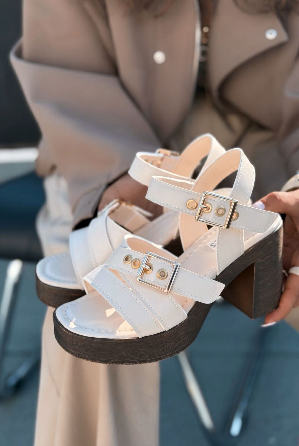 Rovena Beige Faux Leather Women's Platform Pumps Sandals
