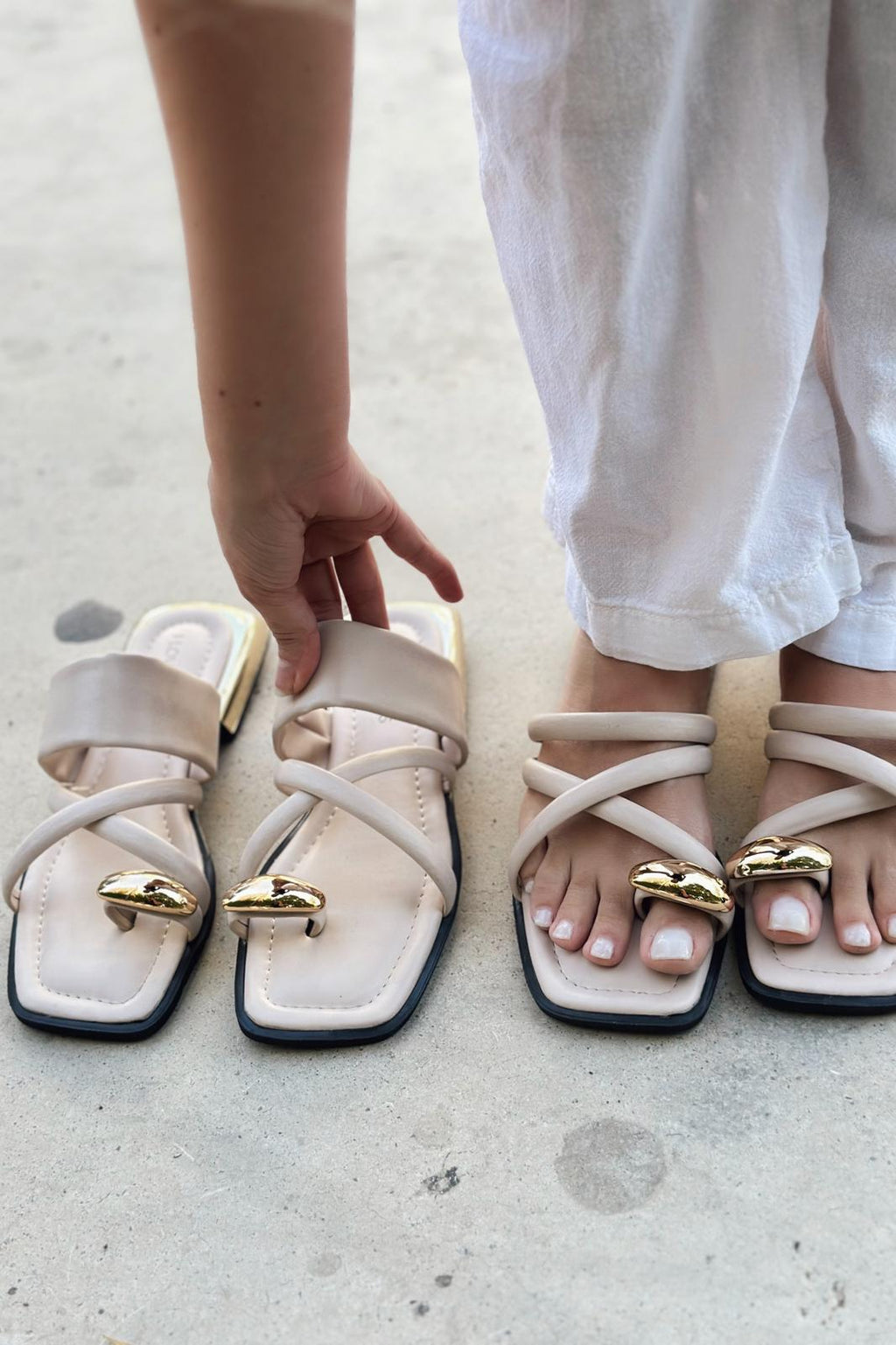 Trons Beige Faux Leather Buckle Detail Women's Mules