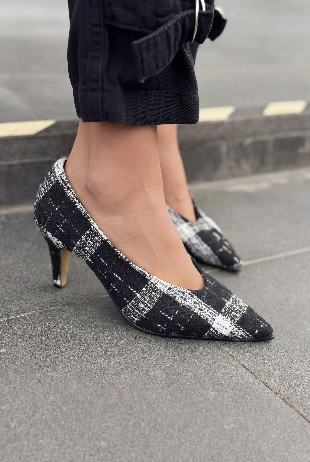 Kairo Black Tweed Plaid Stilettos