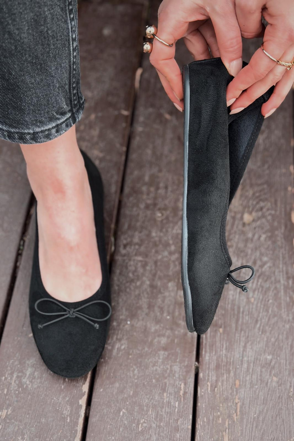 Stellor Black Suede Women's Wedge Heel Flats