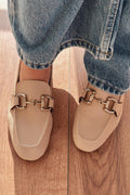Lofin Nude Faux Leather Buckle Detail Women's Loafers