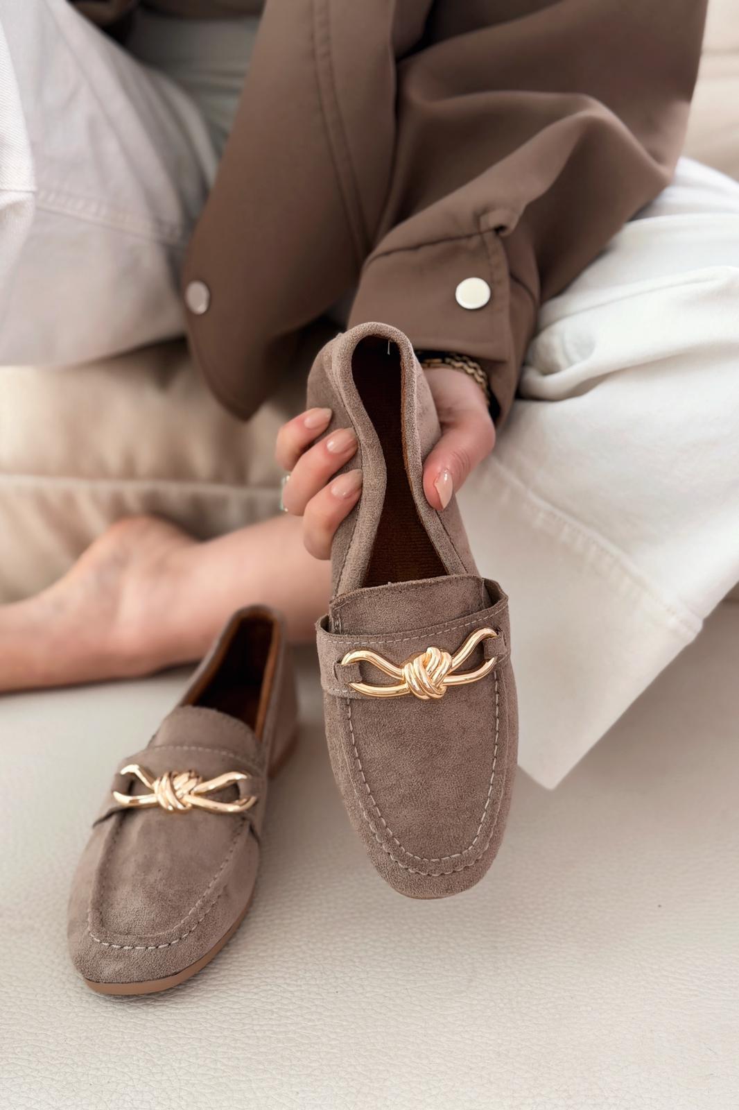 Avelis Taupe Suede Bow Detail Women's Loafers