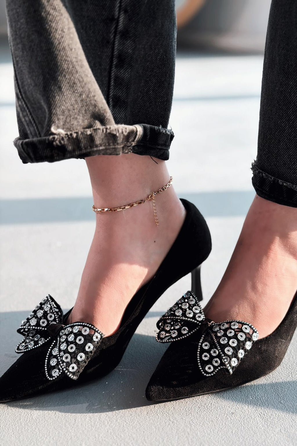 Sorexa Black Suede Bow Detail Women's Stilettos