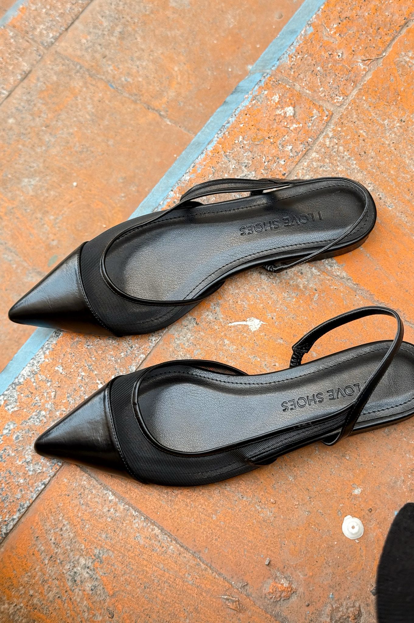 Wonels Black Faux Leather Mesh Women's Flats