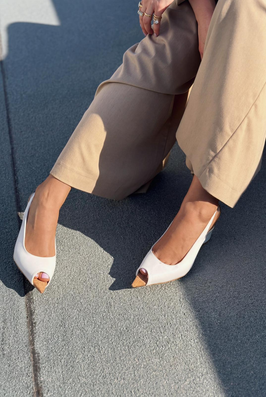 Nerov White crinkled faux leather women's wedge heel sandals