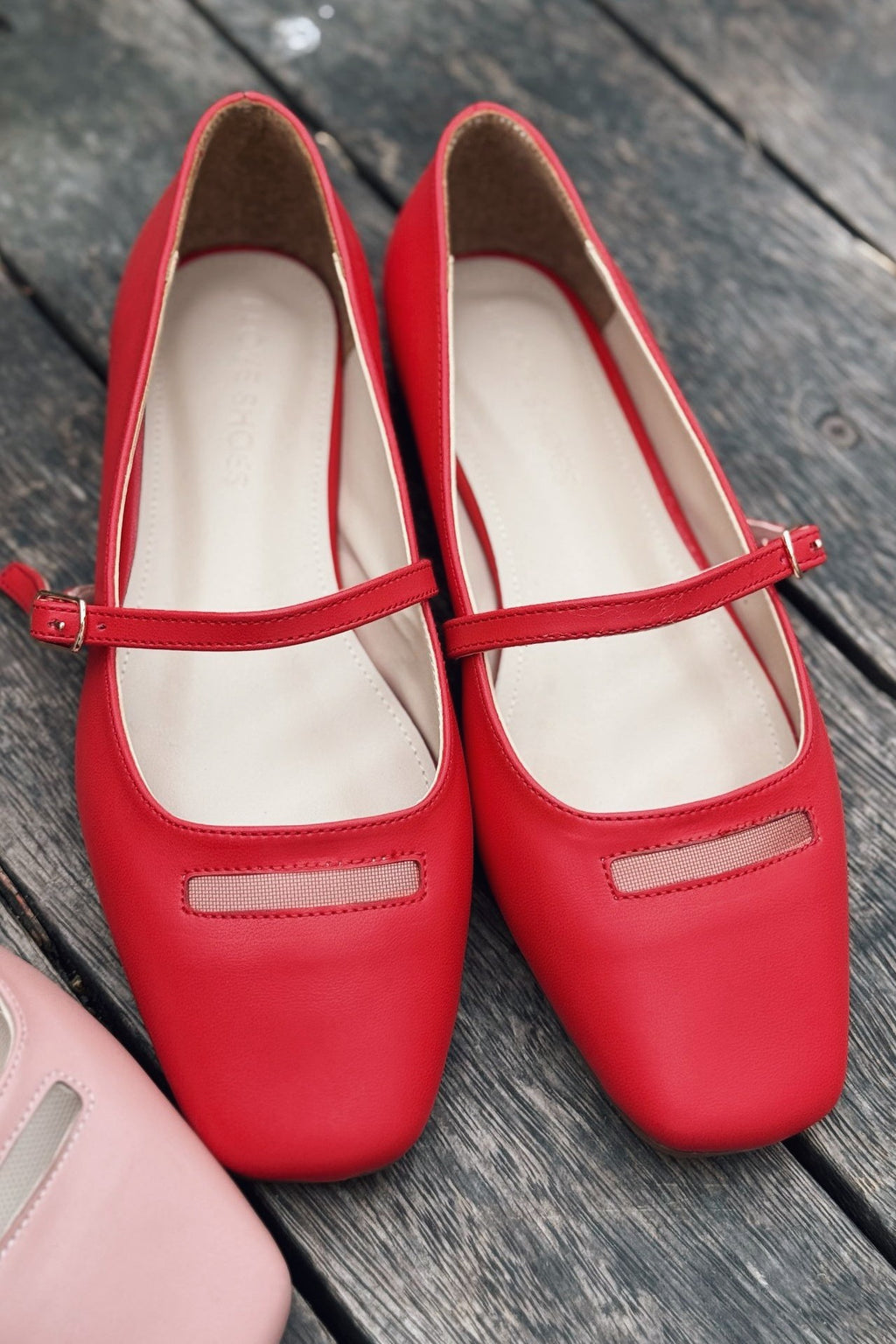 Lufora Red Faux Leather Buckle Detail Women's Flats