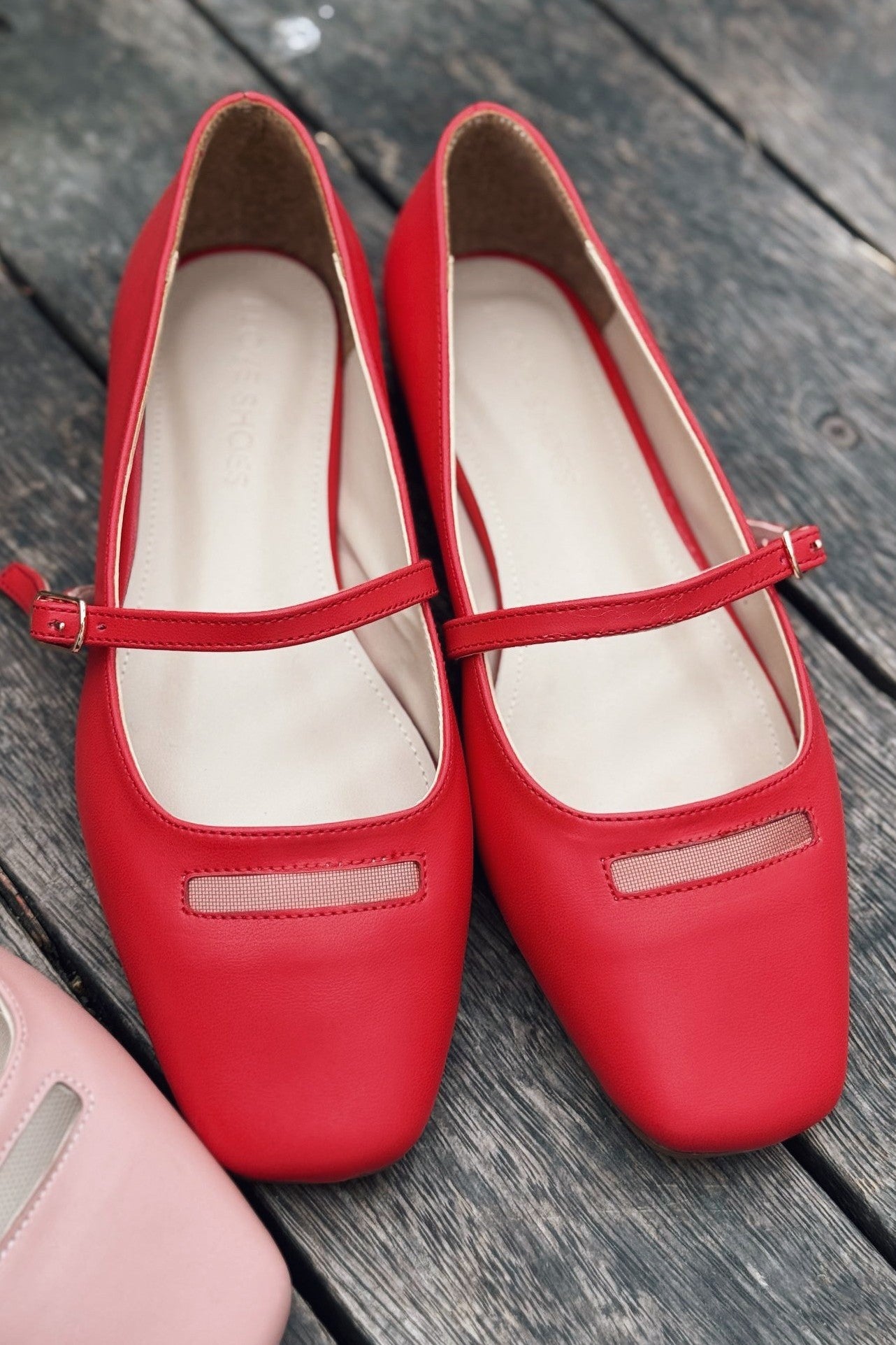 Lufora Red Faux Leather Buckle Detail Women's Flats