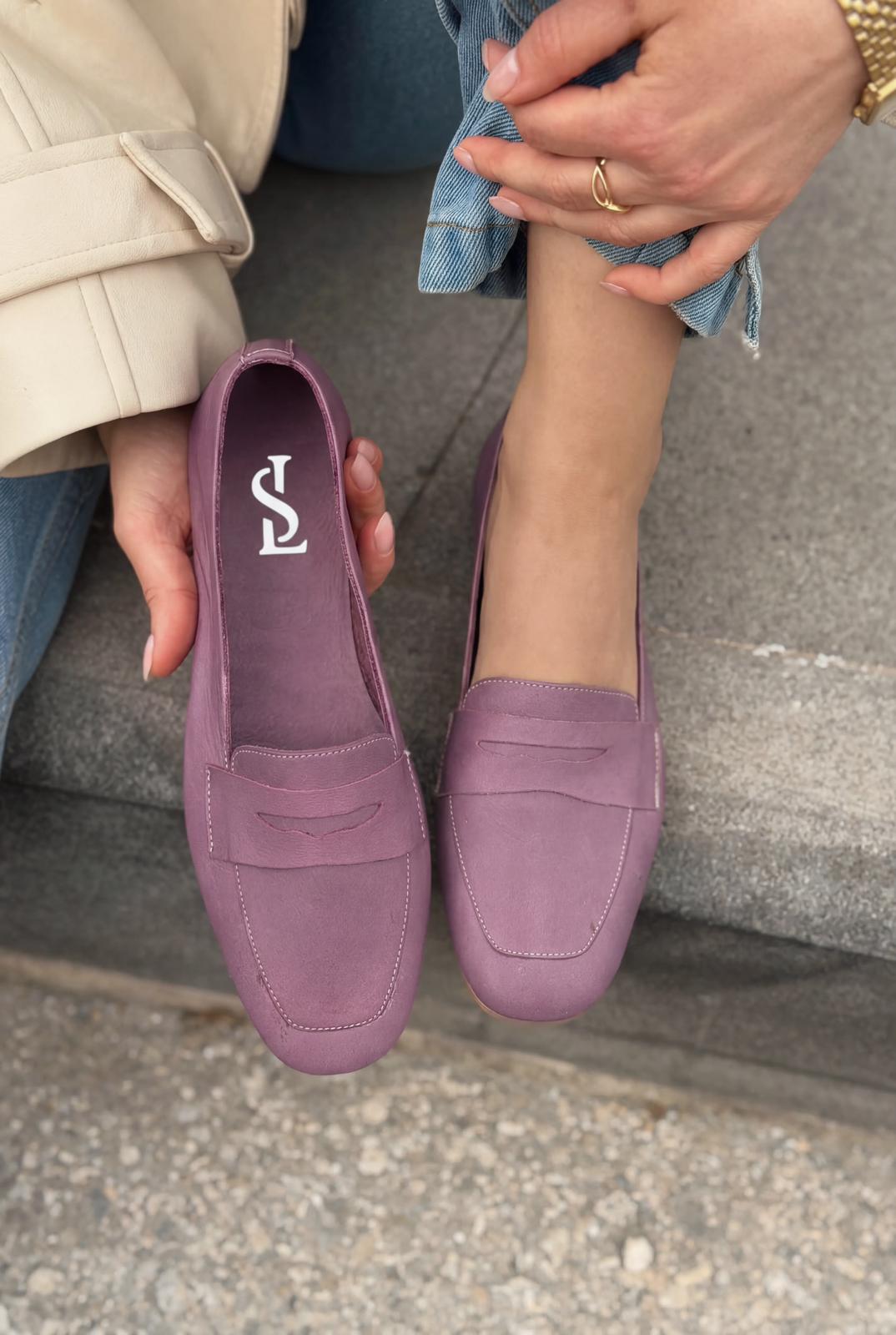 Melniel Purple Genuine Leather Women's Loafers