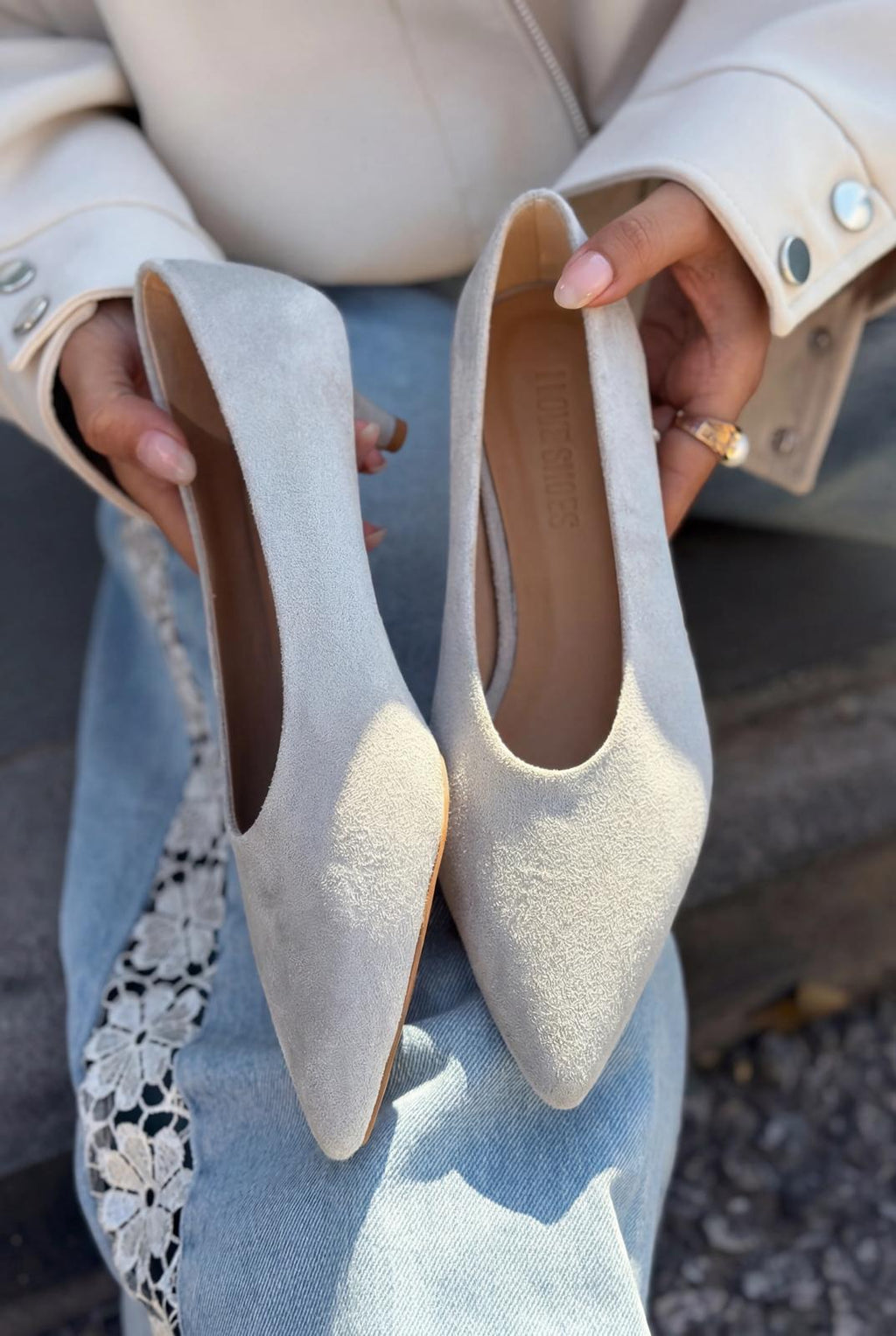 Seranis Grey Suede Genuine Leather Stilettos