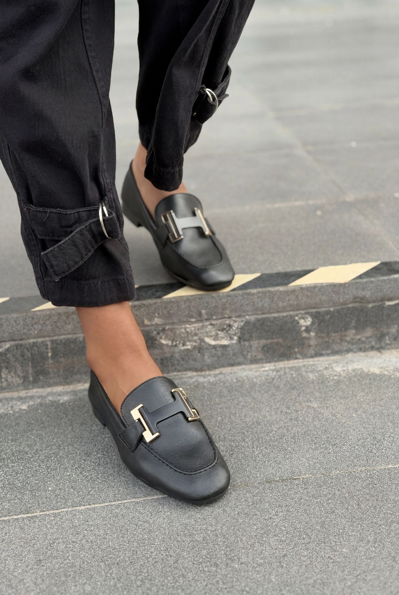 Elara Black Faux Leather Women's Loafers