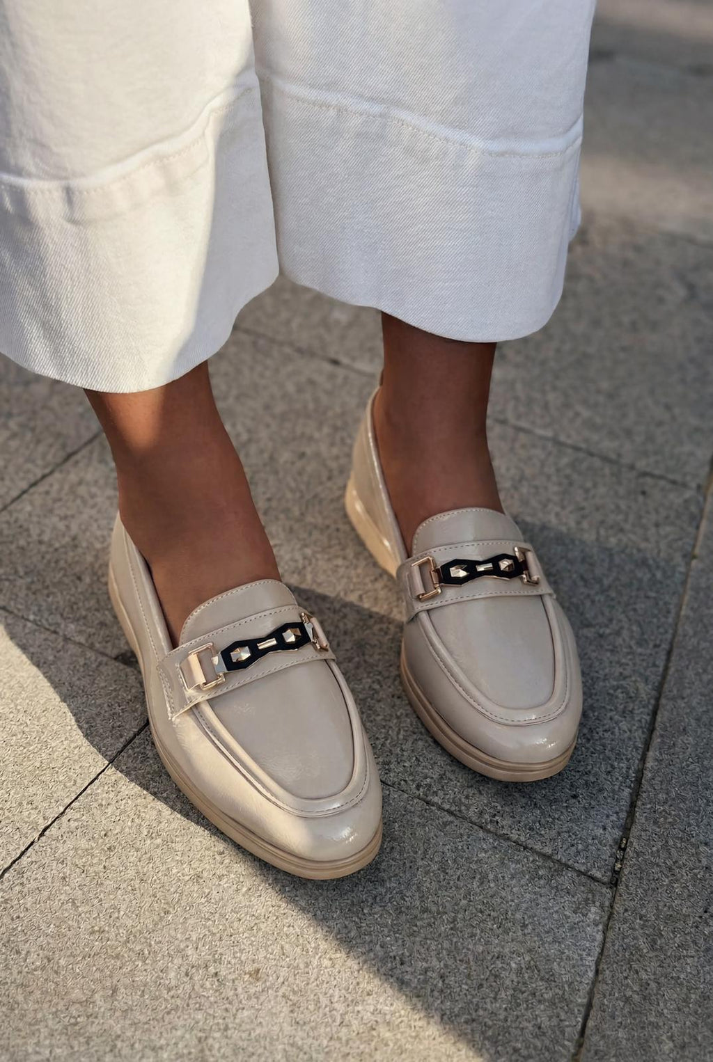 Toler Beige Patent Faux Leather Women's Loafers