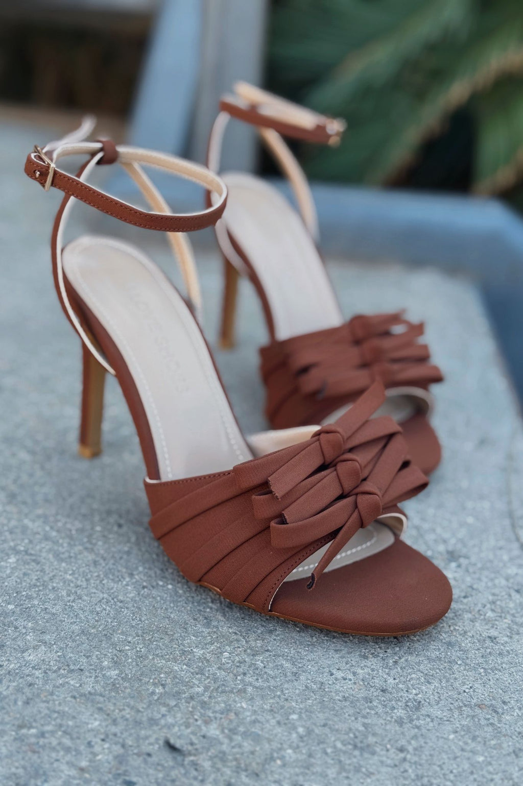 Yanoxse Brown Satin Bow Detail Women's Pumps