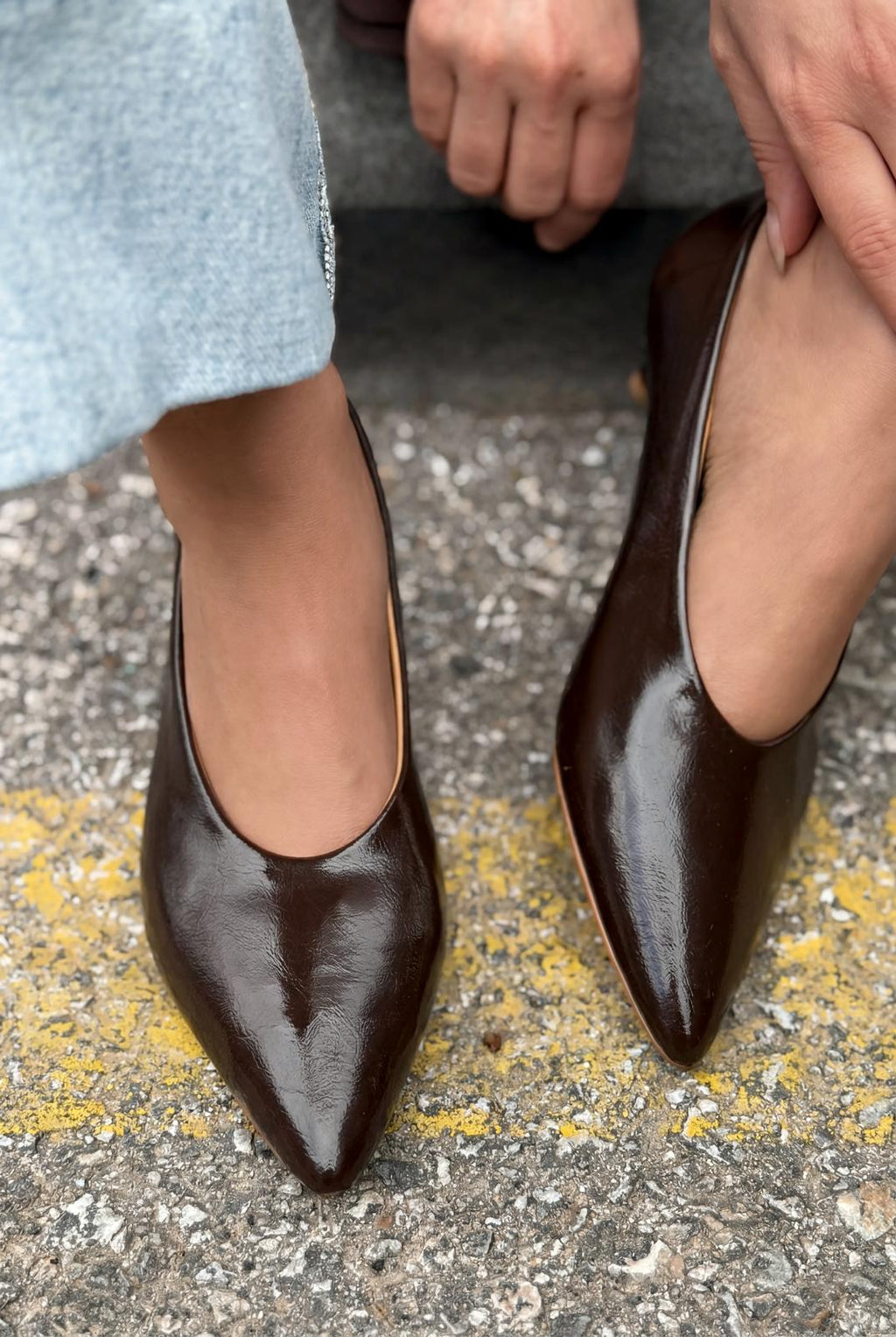 Seranis Light Brown Crinkle Patent Leather Stilettos