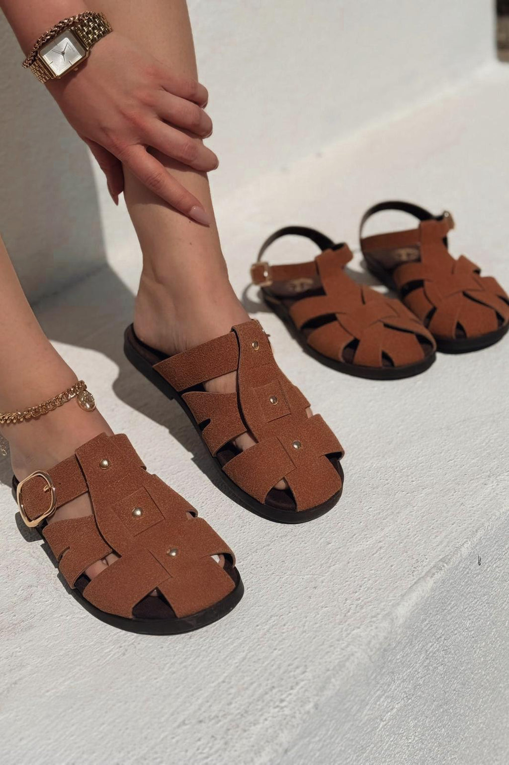 Valen Suede Tan Flat Women's Sandals