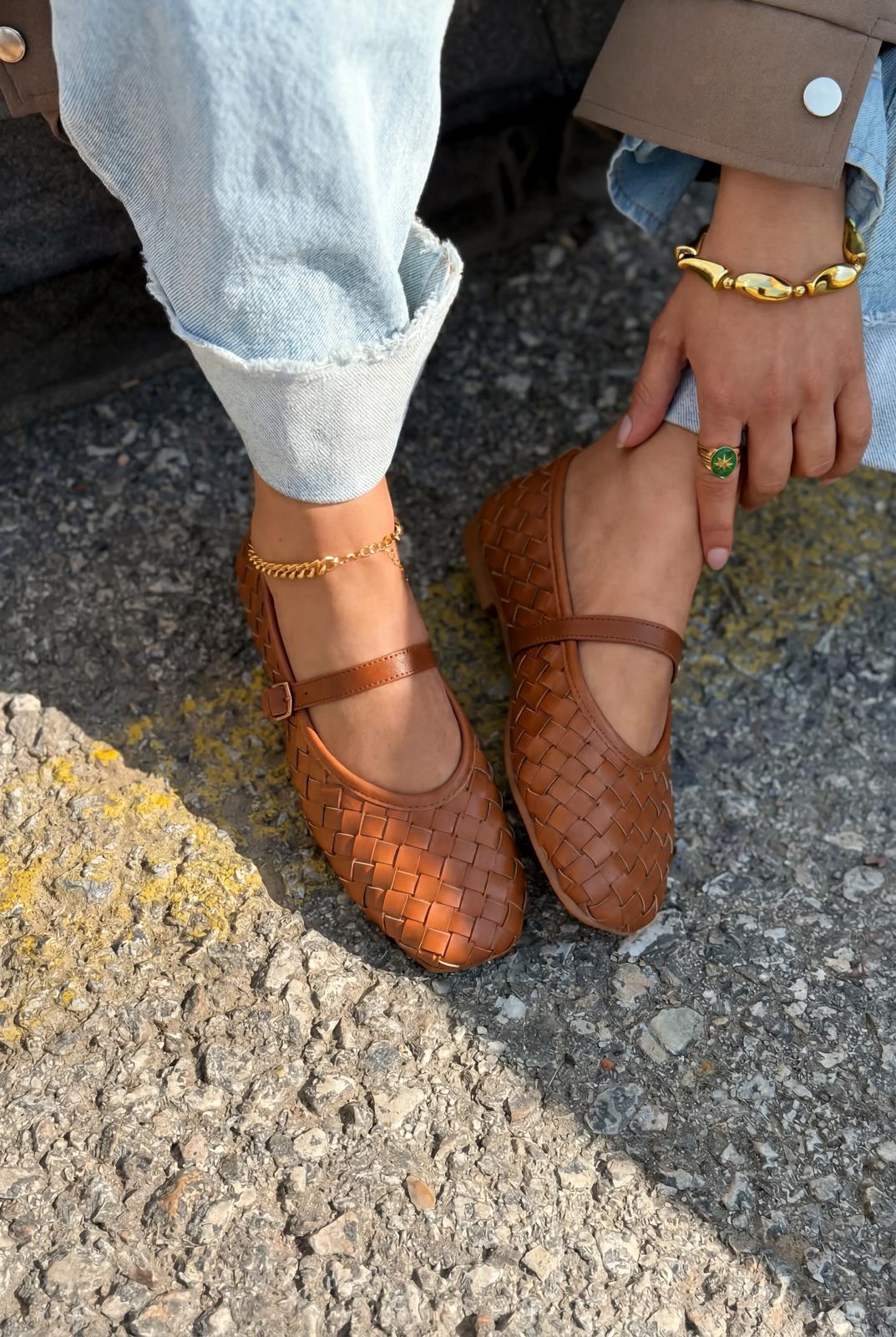 Roselle Tan Faux Leather Women's Flats