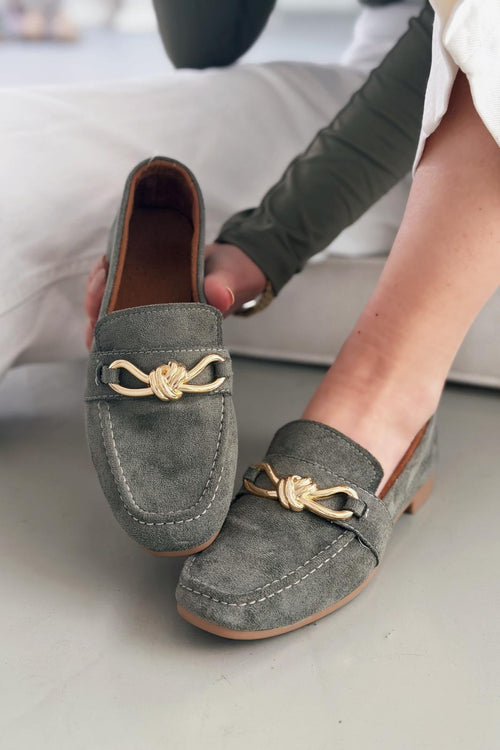 Avelis Khaki Suede Bow Detail Women's Loafers