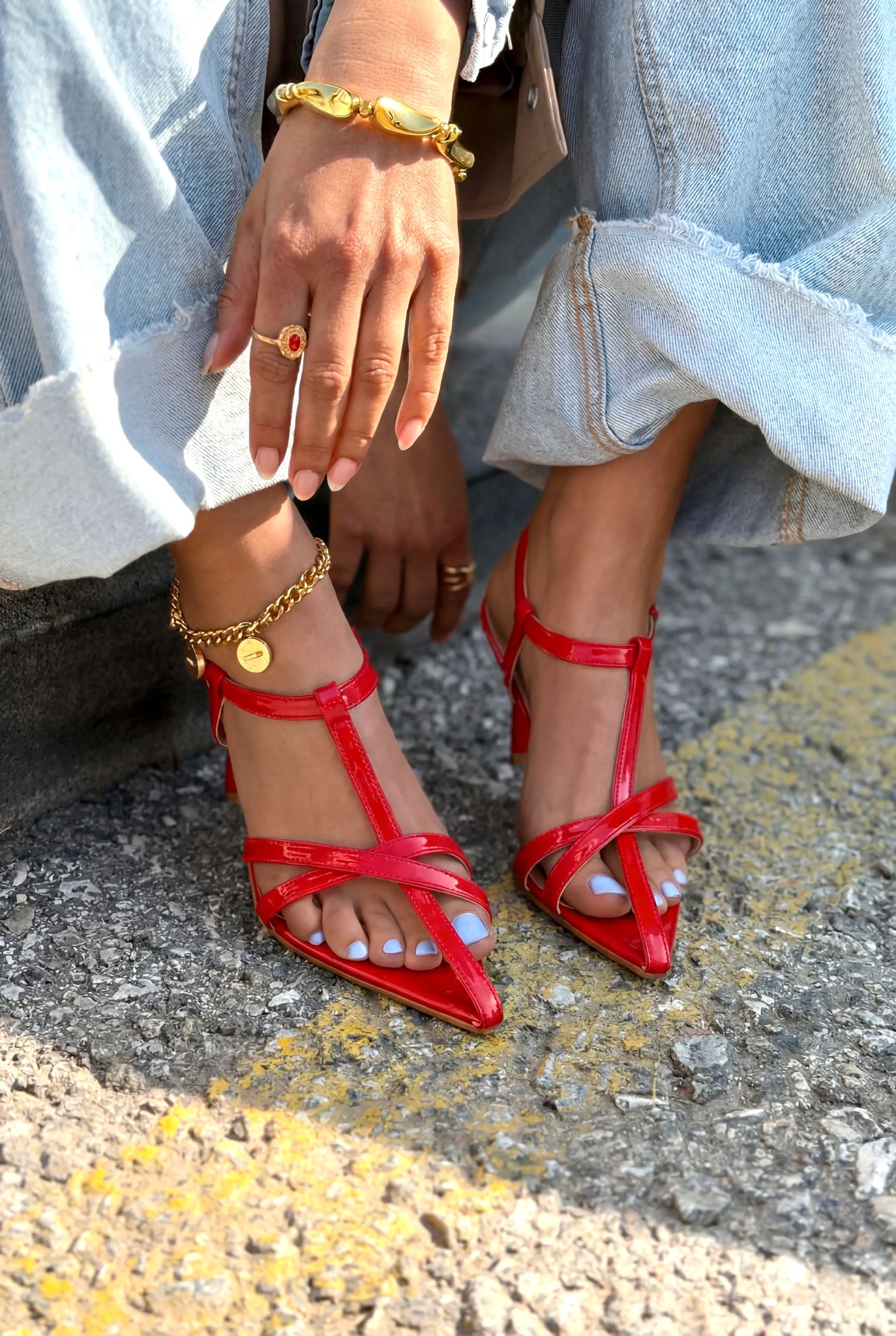Morlen Red Patent Faux Leather Pumps Sandals