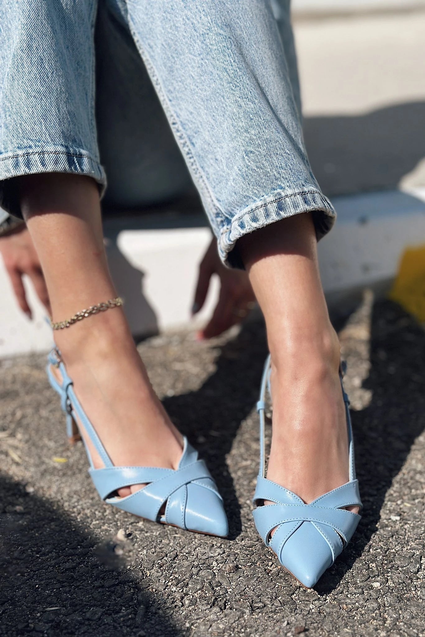 Peraps Baby Blue Faux Leather Women's Stilettos