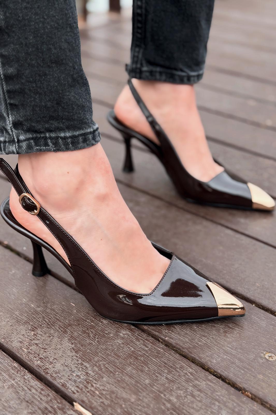 Caligo Light Brown Patent Faux Leather Women's Stilettos