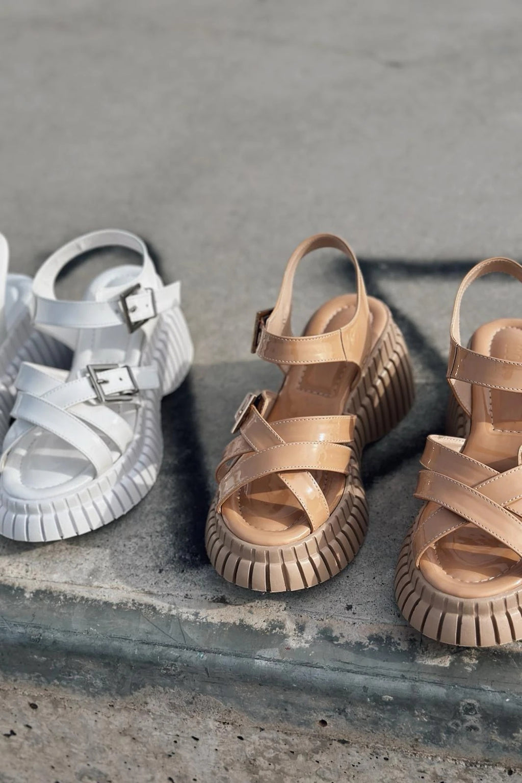 Vony Nude Patent Faux Leather Sandals
