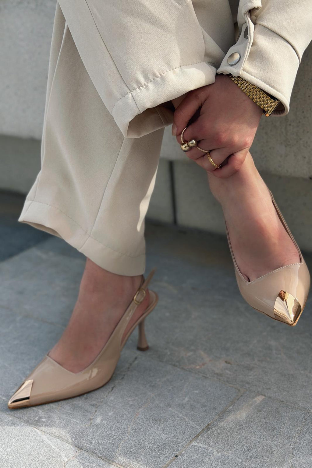 Caligo Nude Patent Faux Leather Women's Stilettos