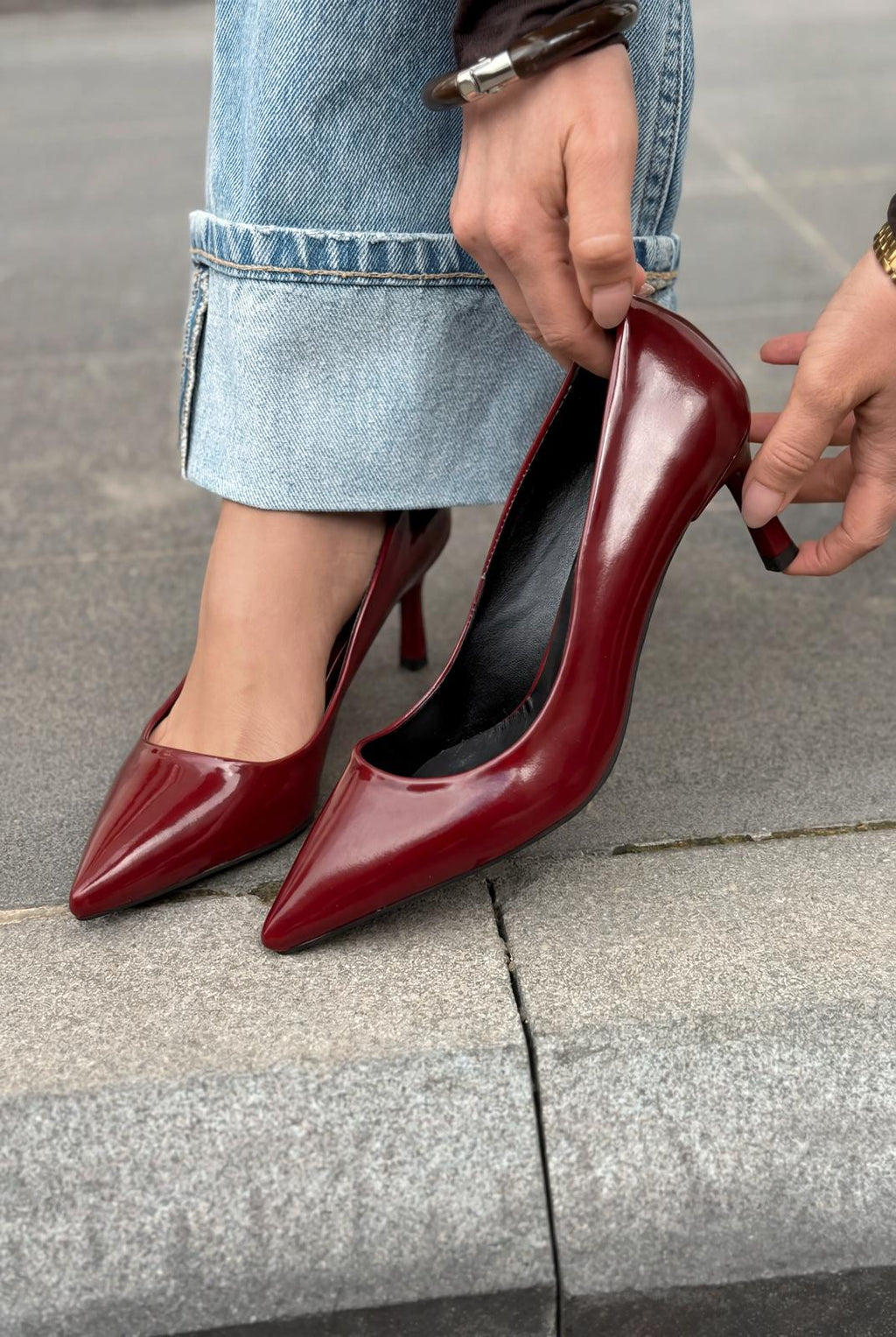 Delvion Burgundy Patent Faux Leather Women's Stilettos