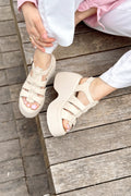 Oneyas Beige Faux Leather Women's Pumps Sandals