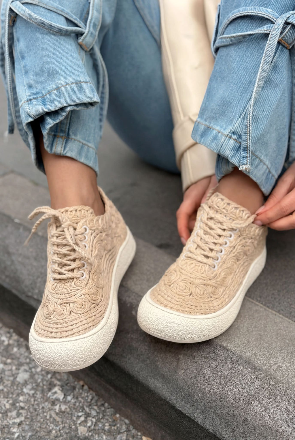 Sarrin Beige Woven Women's Sneakers