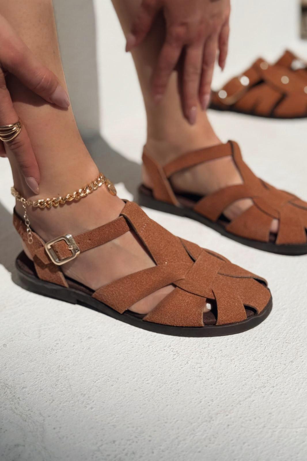 Valen Suede Tan Flat Women's Sandals