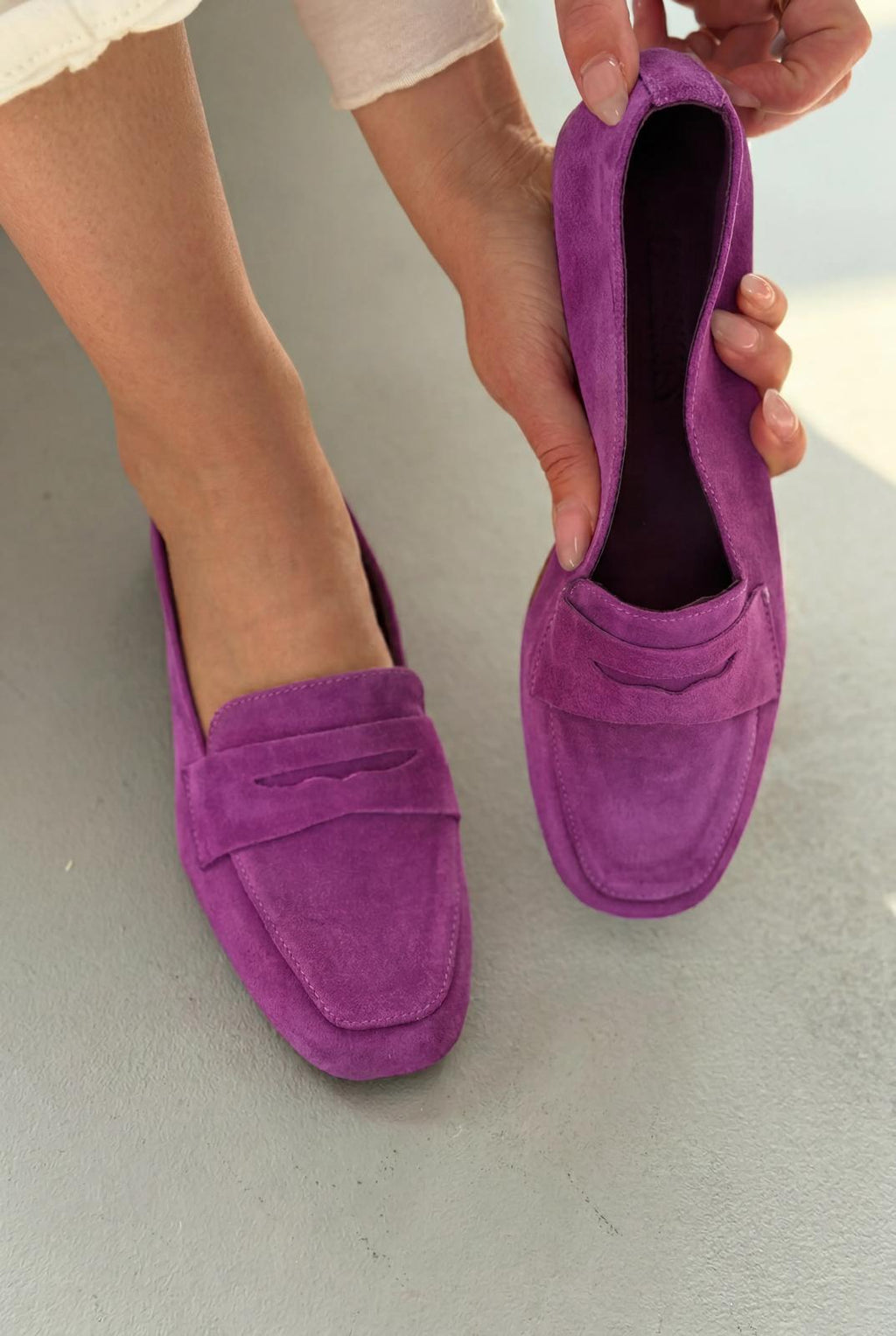Melniel Purple Genuine Suede Women's Loafers