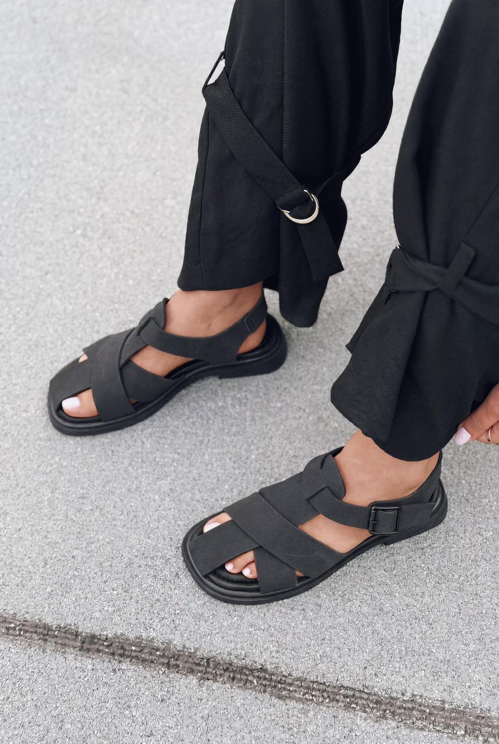Evyra Black Suede Women's Sandals