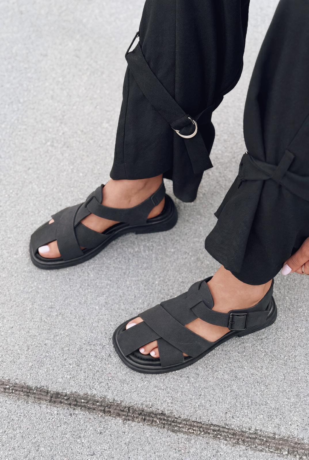 Evyra Black Suede Women's Sandals