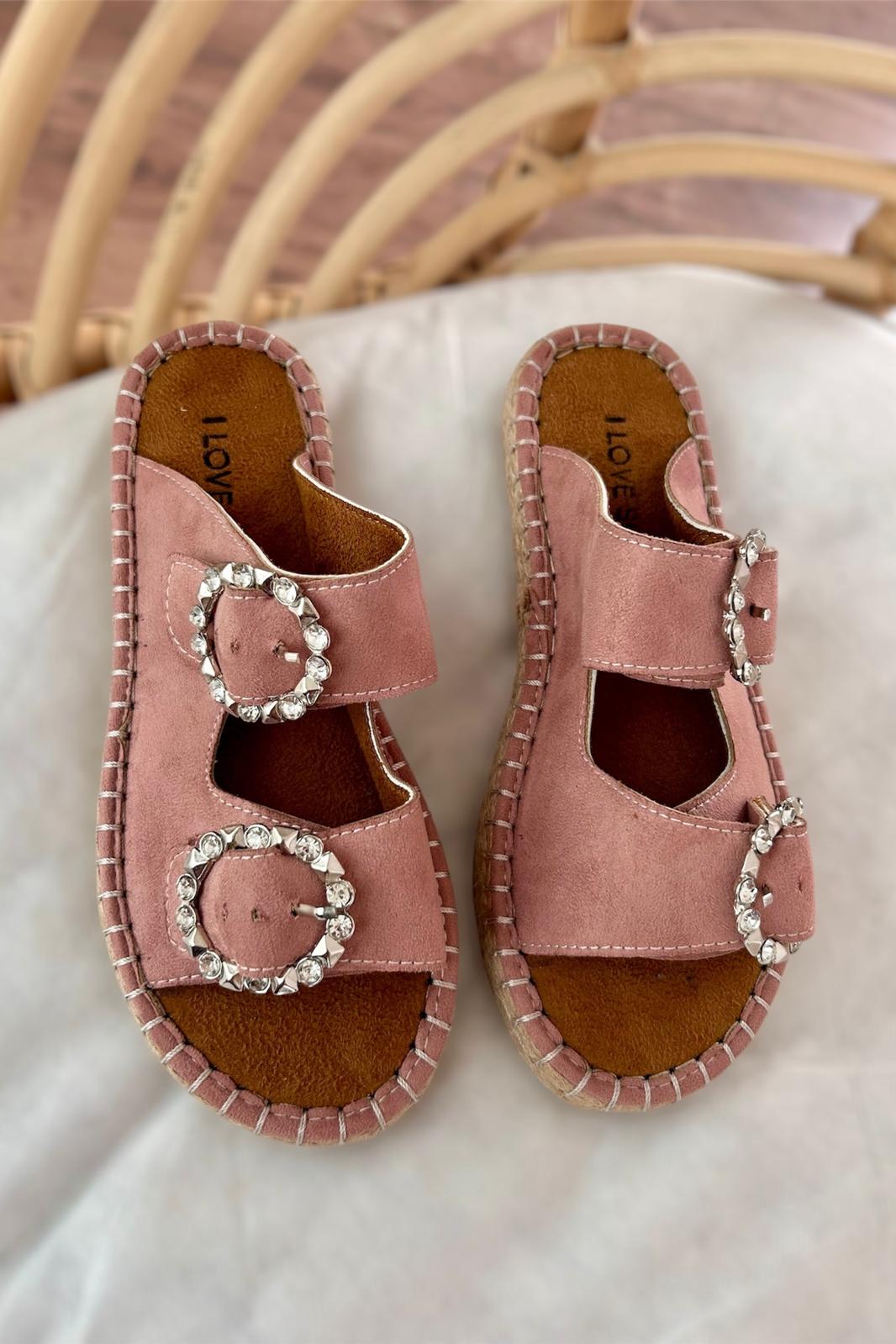 Cosin Suede Crystal Embellished Women's Mules Powder Pink