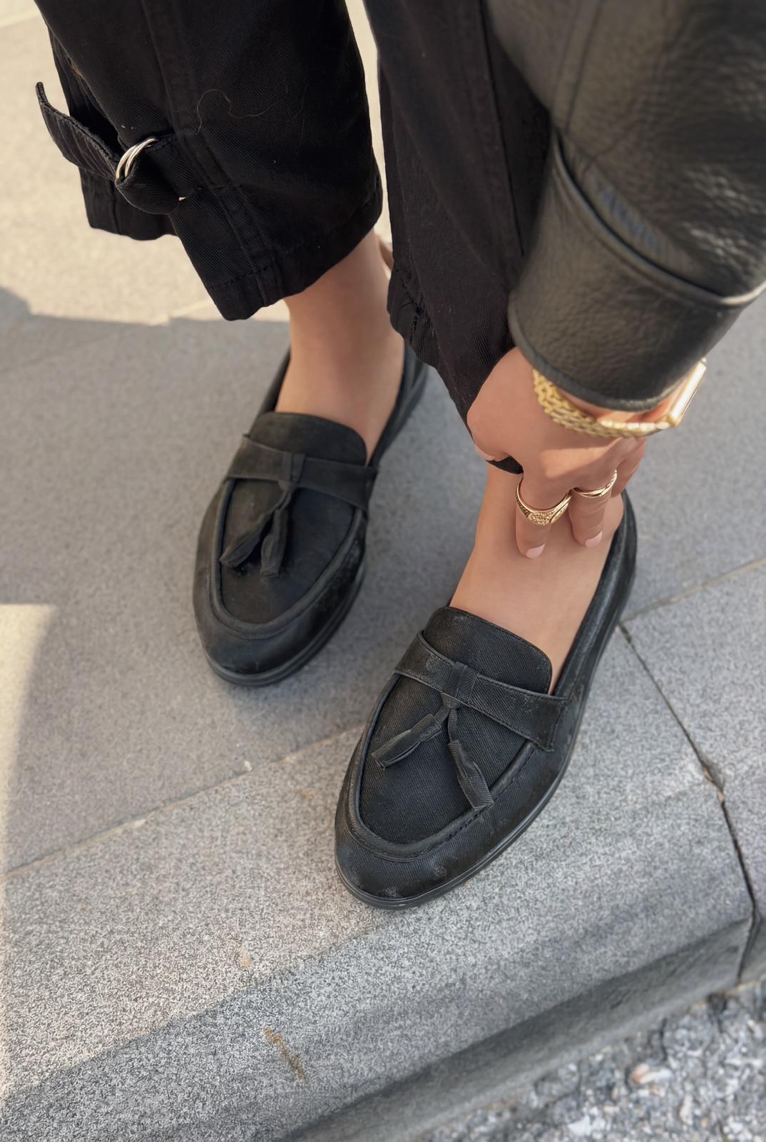 Yorvik Black Satin Women's Loafers