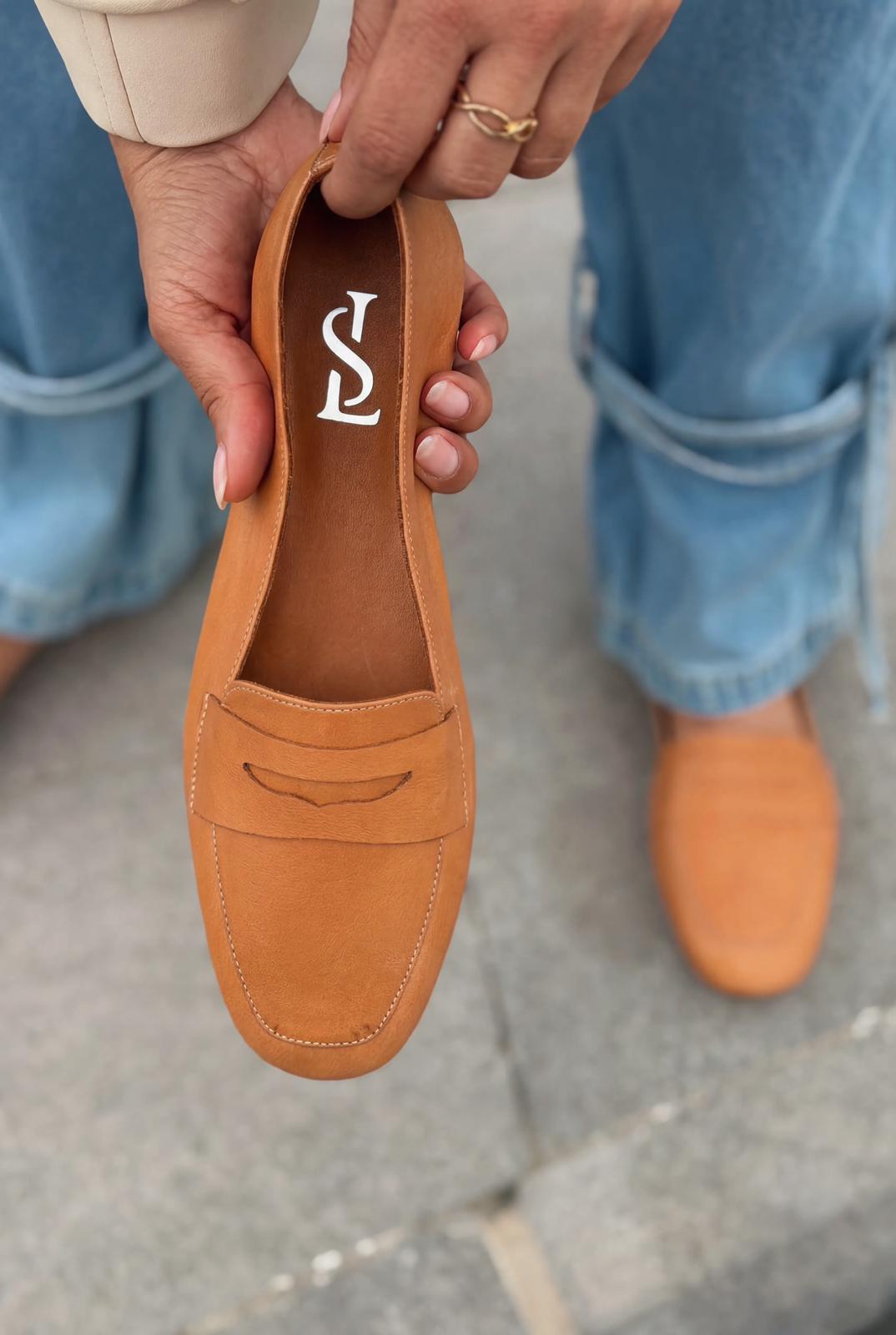 Melniel Tan Genuine Leather Women's Loafers