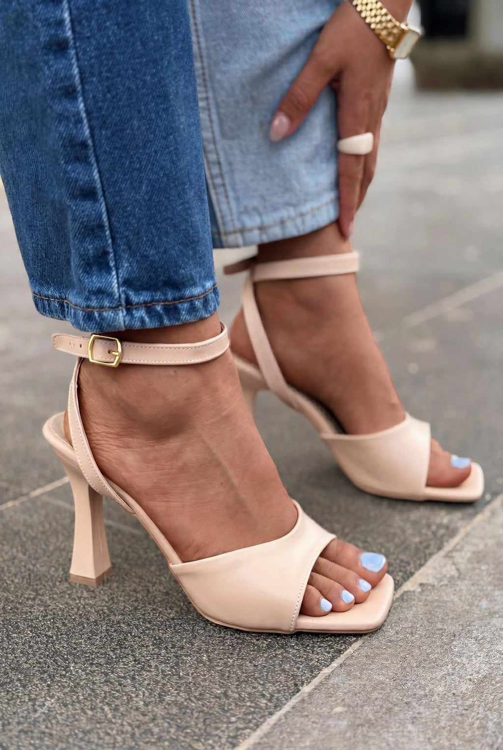 Velniel Nude Faux Leather Women's Pumps Sandals
