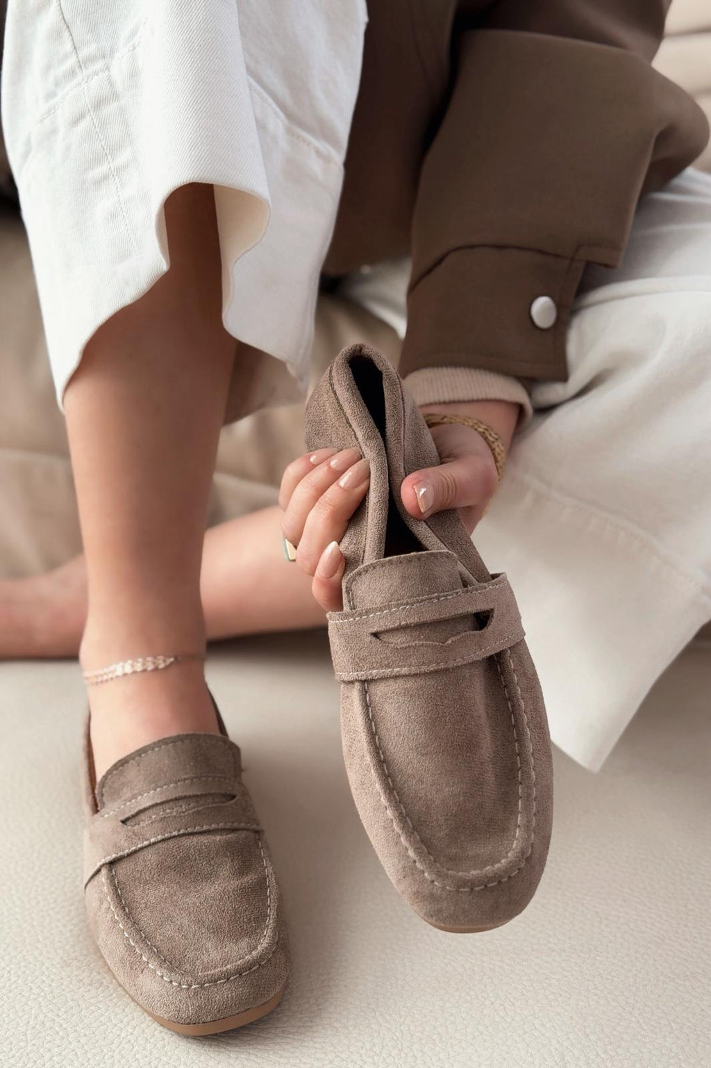 Orvino Taupe Suede Women's Loafers