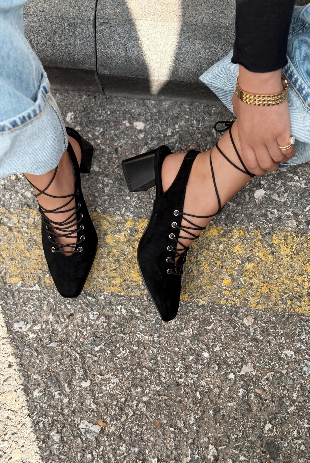 Yorella Black Suede Women's Pumps