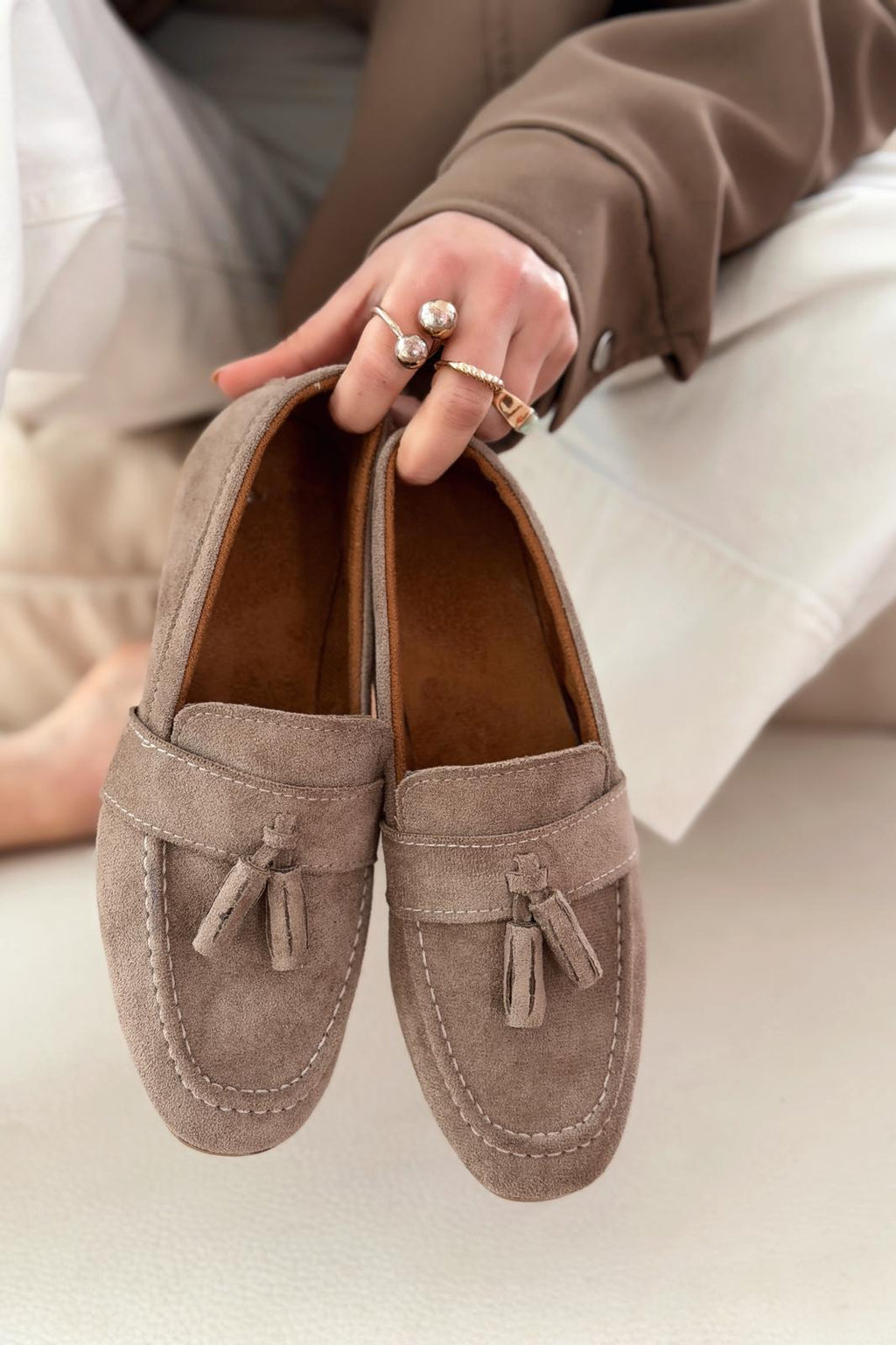 Olena Taupe Suede Women's Loafers