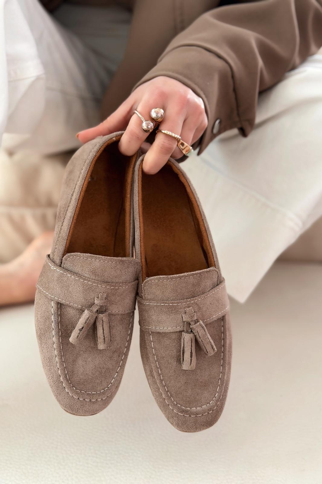 Olena Taupe Suede Women's Loafers
