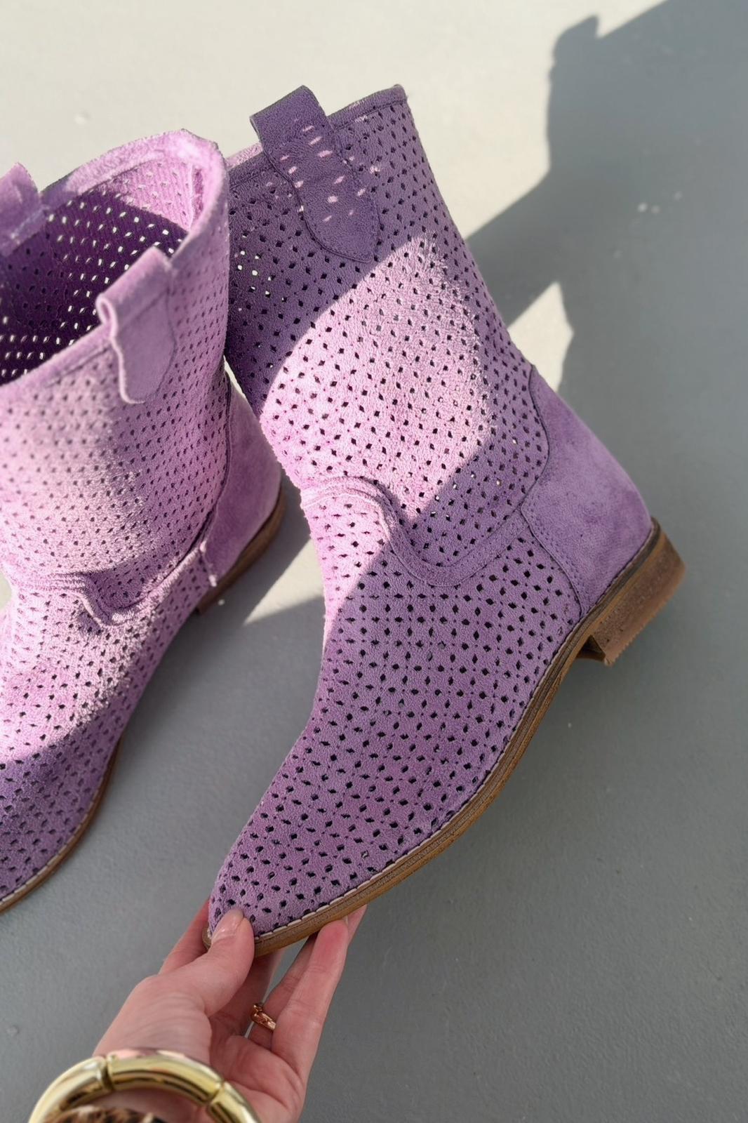 Meror Women's Perforated Summer Boots Lilac Suede