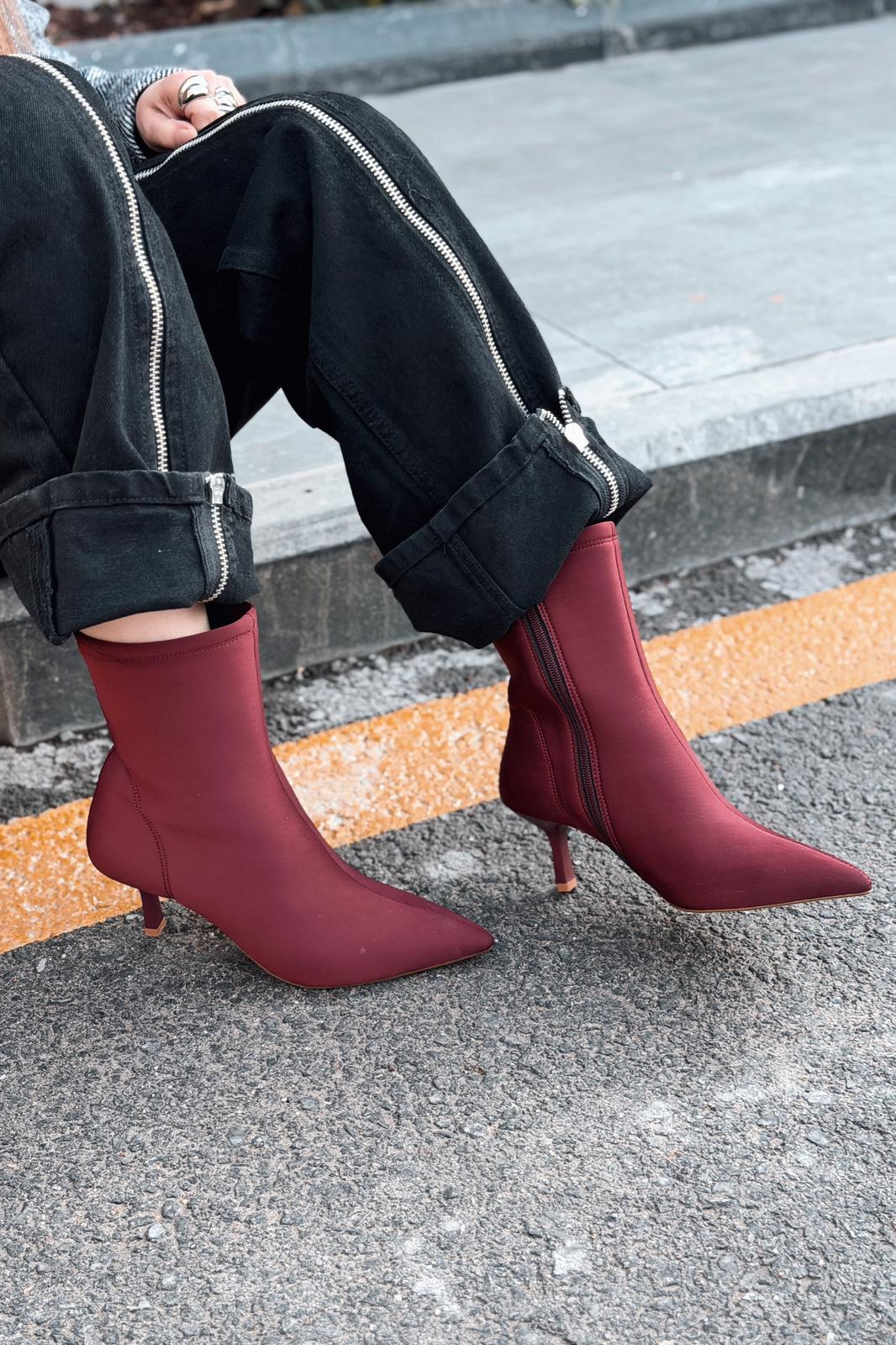Evelin Women's Burgundy Faux Suede Stiletto Heel Boots